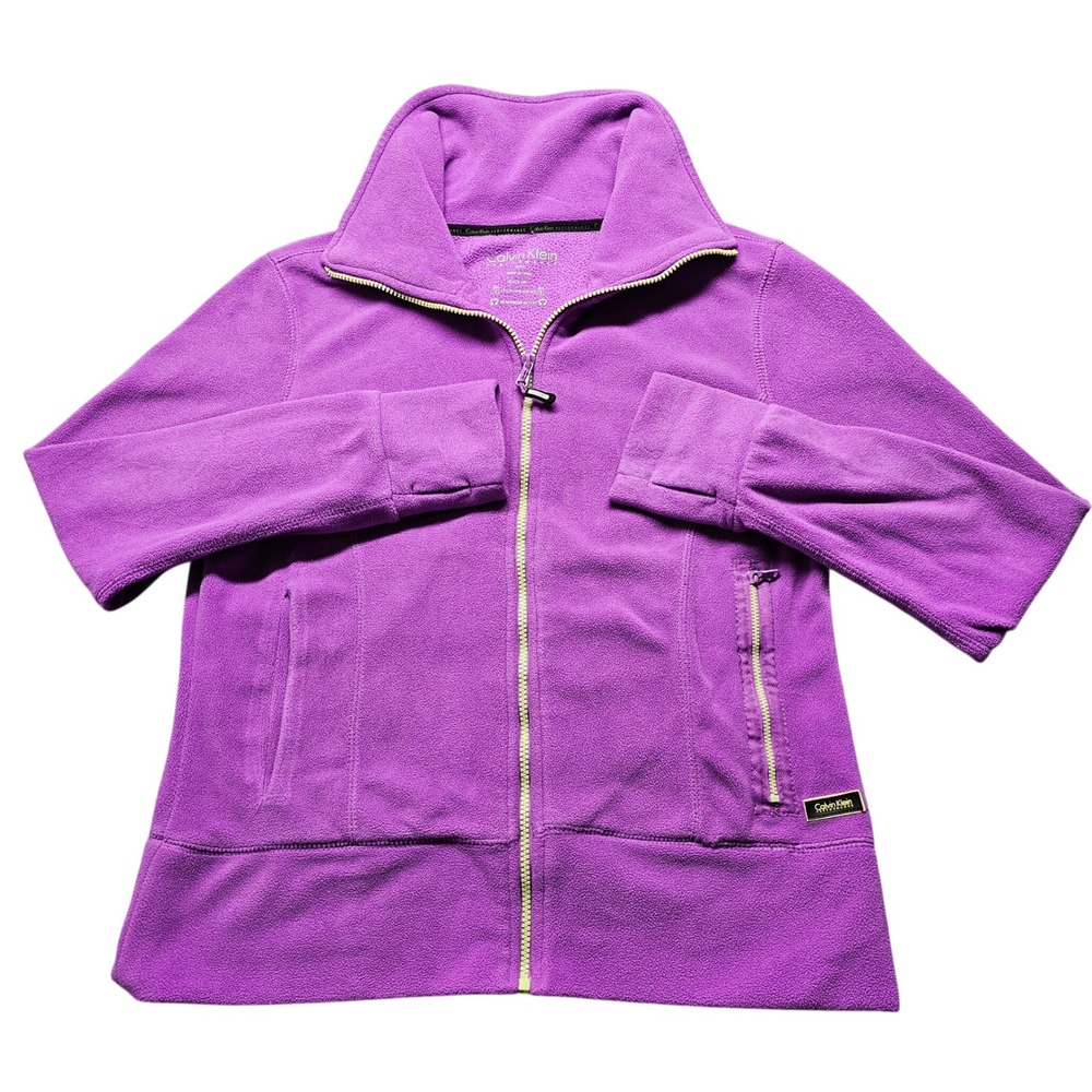 Calvin Klein Performance Fleece Jacket Womens Large Purple Full Zip Thumbholes